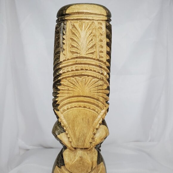 Hawaiian Tiki Totem 14.5" Hibiscus Wood Hand carved Intricate Tribal Design - Picture 3 of 15